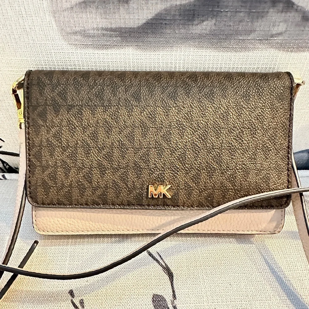 Michael Kors Logo and Leather Convertible Crossbody Bag Brown/Soft Pink
